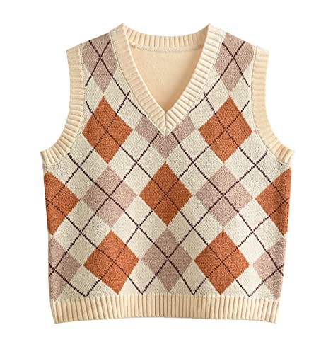 Hyipels Womens Sweater VestY2K Sleeveless Pattern Preppy Style Knitted Crop Tank Top for Girl